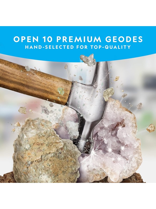 National Geographic Break Open 10 Premium Geodes – Includes Goggles & 2 Display Stands - Great STEM Science Kit, Geology Gift for Kids, Break Your Own Geodes with Crystals