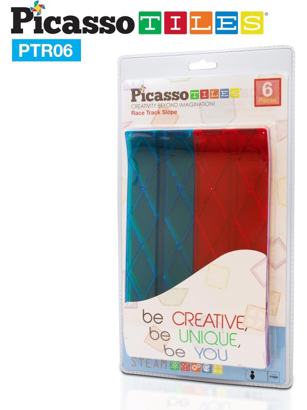 PicassoTiles 128 Piece Race Car Track Building Block Educational Toy Set Magnetic Tiles Magnet Playset 3 LED Car STEM Learning Construction Kit Hand-Eye Fine Motor Skill Training Brain Development