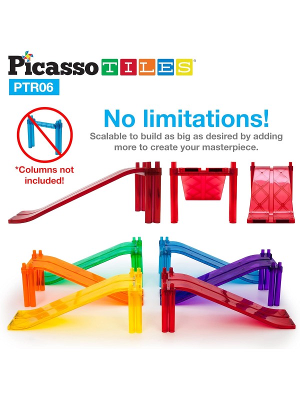 PicassoTiles 128 Piece Race Car Track Building Block Educational Toy Set Magnetic Tiles Magnet Playset 3 LED Car STEM Learning Construction Kit Hand-Eye Fine Motor Skill Training Brain Development