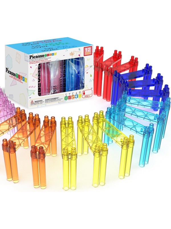 PicassoTiles 128 Piece Race Car Track Building Block Educational Toy Set Magnetic Tiles Magnet Playset 3 LED Car STEM Learning Construction Kit Hand-Eye Fine Motor Skill Training Brain Development