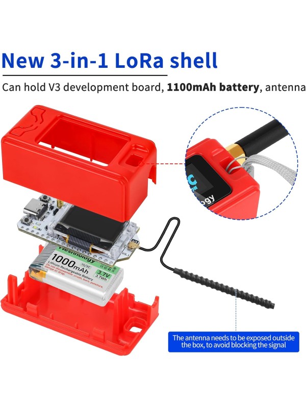 2 Pack ESP 32 Lo Ra V3 Development Board + 1100mAh Battery + Protect Case Set - with 915MHz Antenna and SX 1262 Lo Ra V3 Devices for Mesh Tastic Ar duino Lo Rawan IoT (N30 Version, Black)