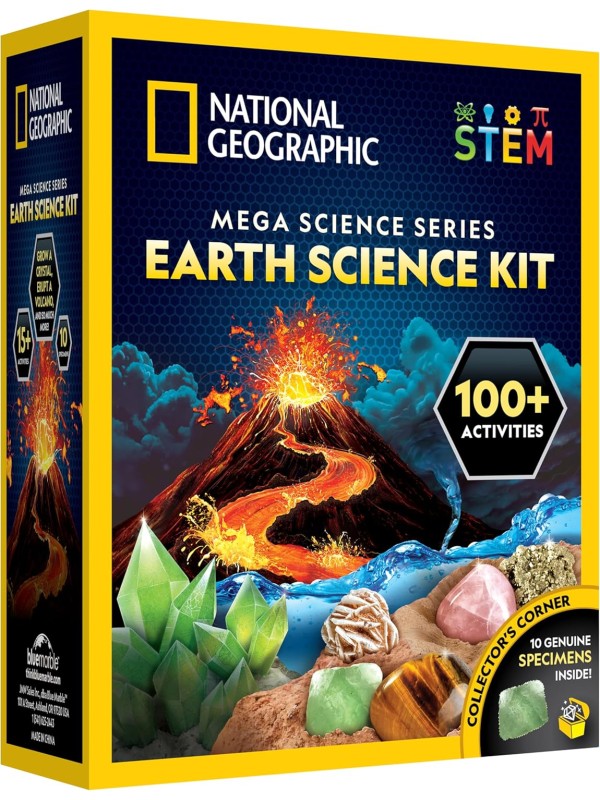 NATIONAL GEOGRAPHIC Earth Science Kit – 100+ Science Experiments & Activities for Kids, Crystal Growing, Volcano Science Kit, Rock Collection, STEM Project Toy for Boys & Girls (Amazon Exclusive)