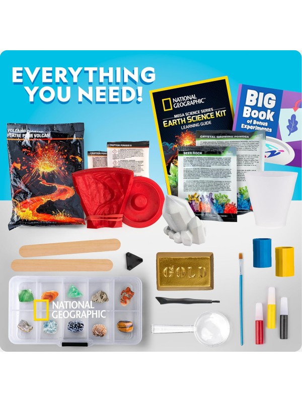 NATIONAL GEOGRAPHIC Earth Science Kit – 100+ Science Experiments & Activities for Kids, Crystal Growing, Volcano Science Kit, Rock Collection, STEM Project Toy for Boys & Girls (Amazon Exclusive)