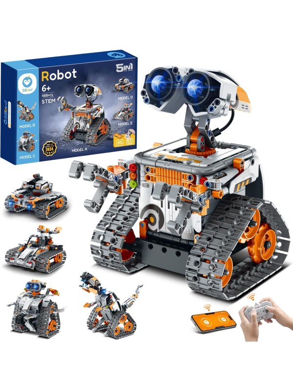 Sillbird Robot Building Kit with Remote Control STEM Gifts for Boys Ages 8-12, Technic Coding Robotic Toys for Kids Birthday, Build 5in1 Models with 488 Pieces - Blue