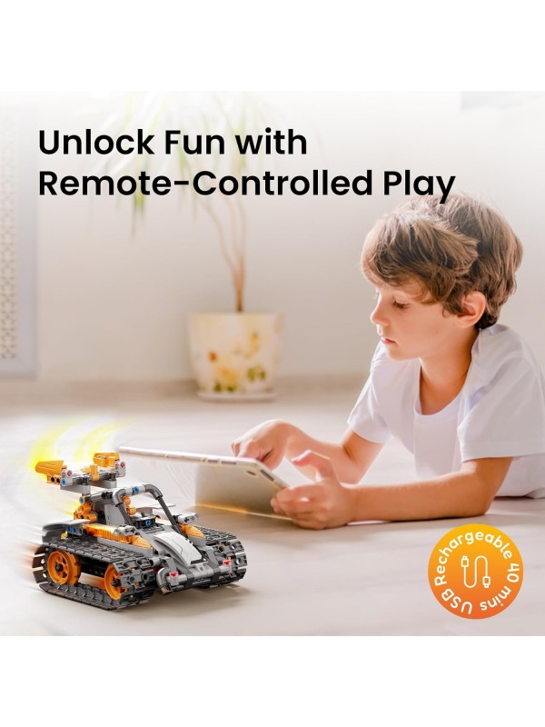 Sillbird Robot Building Kit with Remote Control STEM Gifts for Boys Ages 8-12, Technic Coding Robotic Toys for Kids Birthday, Build 5in1 Models with 488 Pieces - Blue