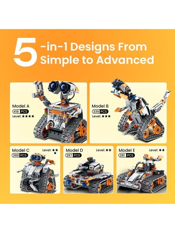 Sillbird Robot Building Kit with Remote Control STEM Gifts for Boys Ages 8-12, Technic Coding Robotic Toys for Kids Birthday, Build 5in1 Models with 488 Pieces - Blue