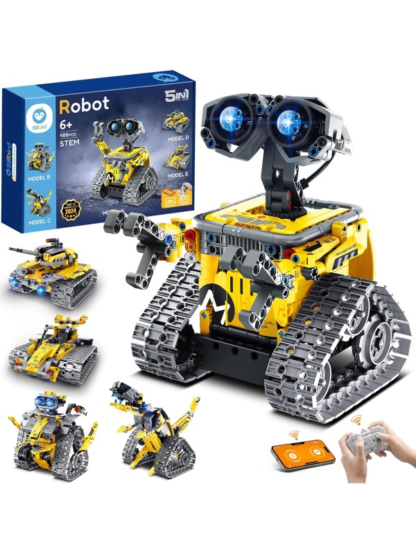Sillbird Robot Building Kit with Remote Control STEM Gifts for Boys Ages 8-12, Technic Coding Robotic Toys for Kids Birthday, Build 5in1 Models with 488 Pieces - Blue