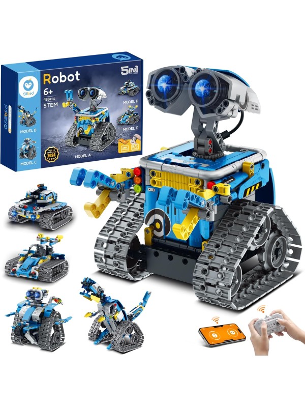 Sillbird Robot Building Kit with Remote Control STEM Gifts for Boys Ages 8-12, Technic Coding Robotic Toys for Kids Birthday, Build 5in1 Models with 488 Pieces - Blue