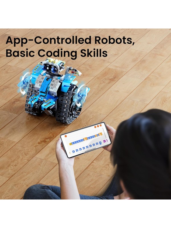 Sillbird Robot Building Kit with Remote Control STEM Gifts for Boys Ages 8-12, Technic Coding Robotic Toys for Kids Birthday, Build 5in1 Models with 488 Pieces - Blue