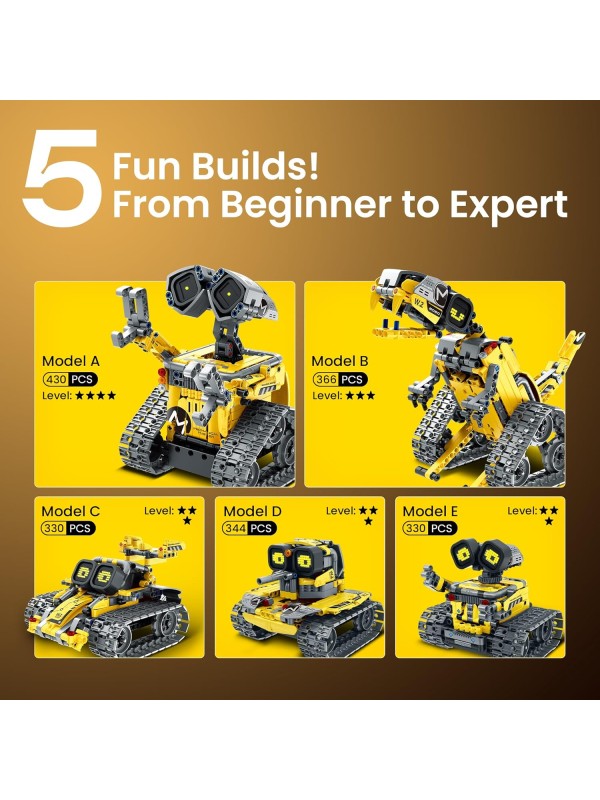 Sillbird Robot Building Kit with Remote Control for Boys Ages 8-14, STEM Coding Robotics Technic Toy Birthday Creative Gifts for Kids, Buildable 5in1 Models with 435 Pieces