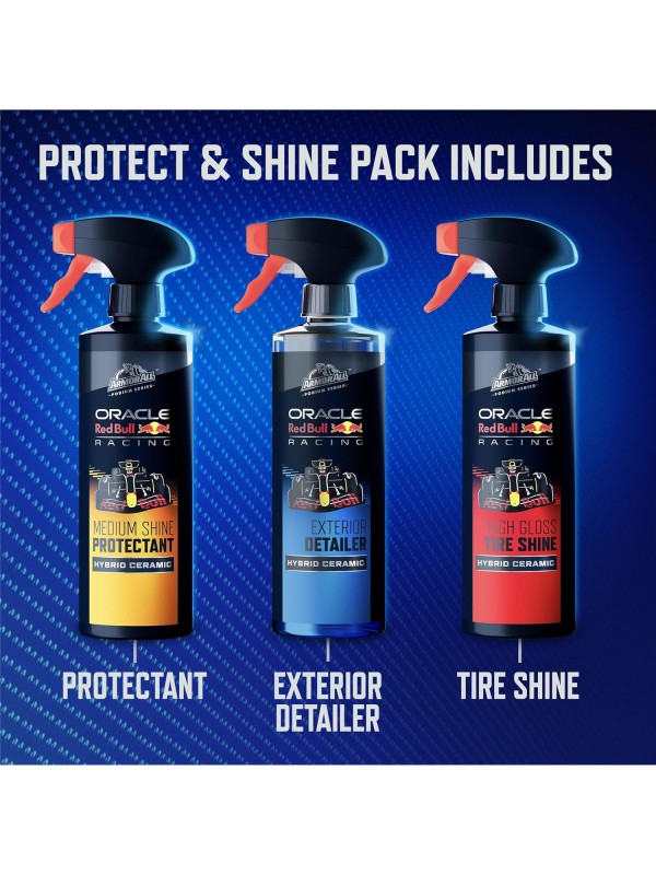 Armor All Podium Series 3-Piece Protect & Shine Car Detailing Kit Developed with Oracle Red Bull Racing, Includes Hybrid Ceramic Exterior Detailer, Tire Shine, and Interior Protectant, 16 fl oz Each