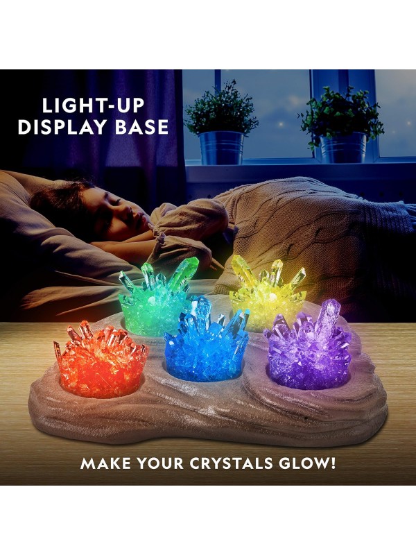 National Geographic Mega Crystal Growing Kit - Grow 6 Crystals with Light-Up Stand, Science Gifts for Kids 8-12