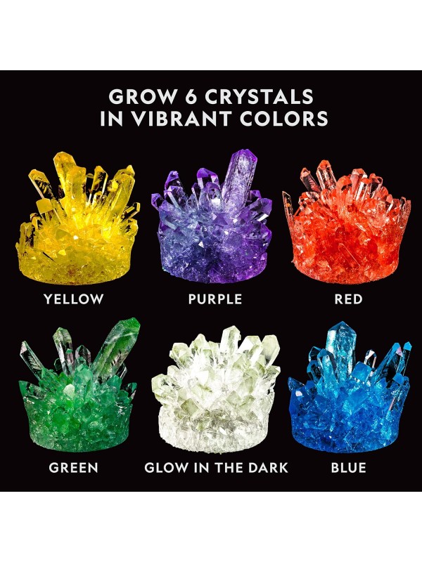 National Geographic Mega Crystal Growing Kit - Grow 6 Crystals with Light-Up Stand, Science Gifts for Kids 8-12