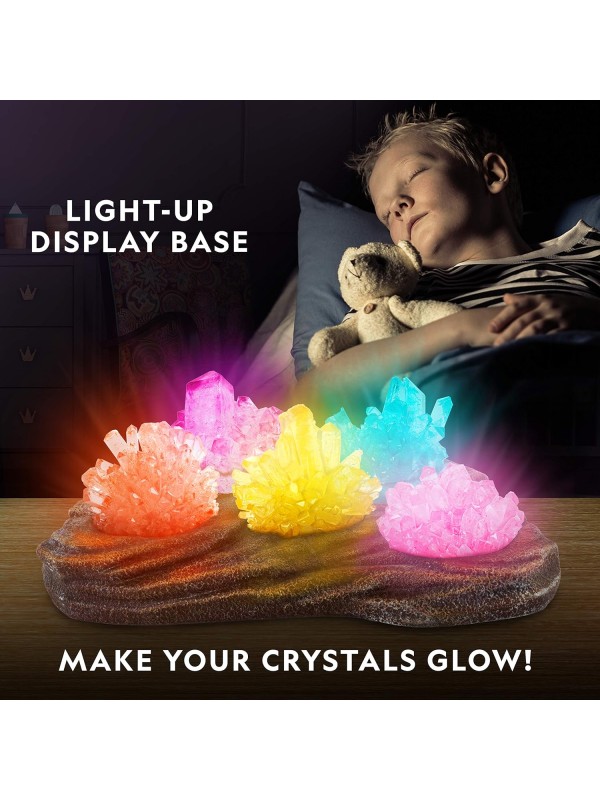 National Geographic Mega Crystal Growing Kit - Grow 6 Crystals with Light-Up Stand, Science Gifts for Kids 8-12