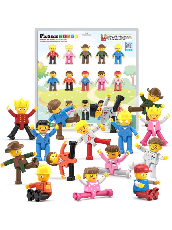 PicassoTiles Magnetic 4 Family Action Figures Toddler Toy Magnet Expansion Pack Educational Add-on STEM Learning Kit Toys Pretend Playset for Construction Building Block Tiles Child Brain Development