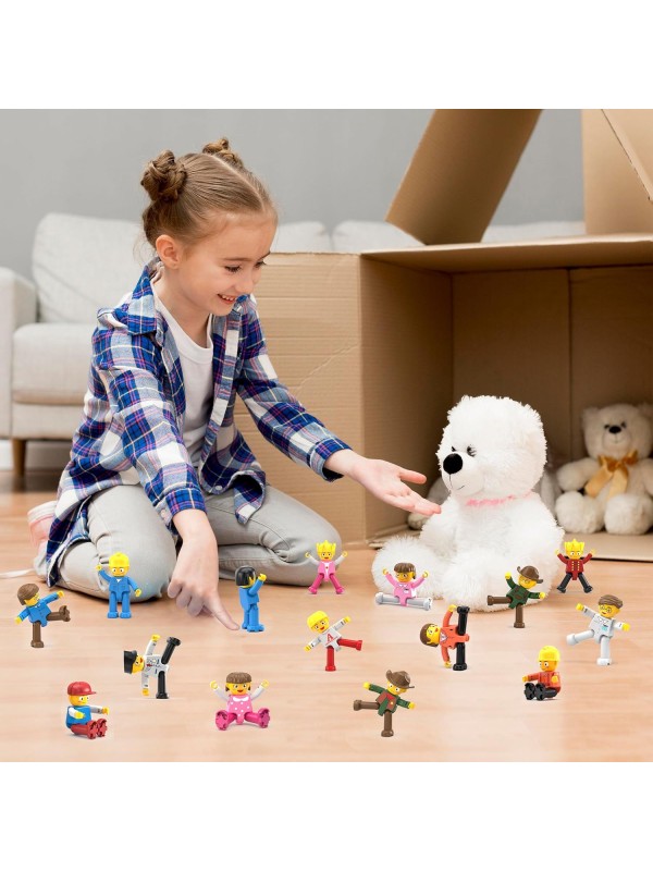 PicassoTiles Magnetic 4 Family Action Figures Toddler Toy Magnet Expansion Pack Educational Add-on STEM Learning Kit Toys Pretend Playset for Construction Building Block Tiles Child Brain Development