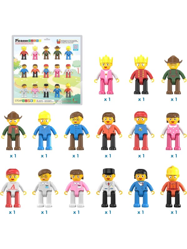 PicassoTiles Magnetic 4 Family Action Figures Toddler Toy Magnet Expansion Pack Educational Add-on STEM Learning Kit Toys Pretend Playset for Construction Building Block Tiles Child Brain Development