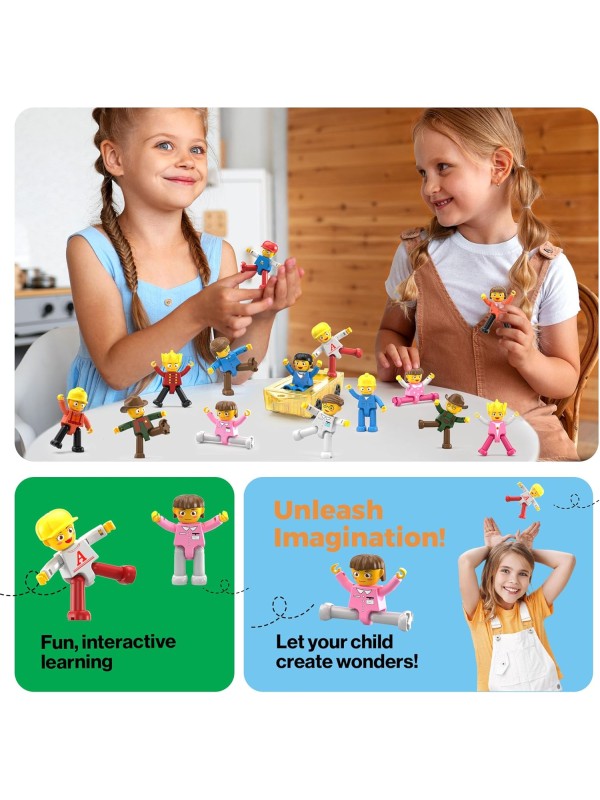 PicassoTiles Magnetic 4 Family Action Figures Toddler Toy Magnet Expansion Pack Educational Add-on STEM Learning Kit Toys Pretend Playset for Construction Building Block Tiles Child Brain Development