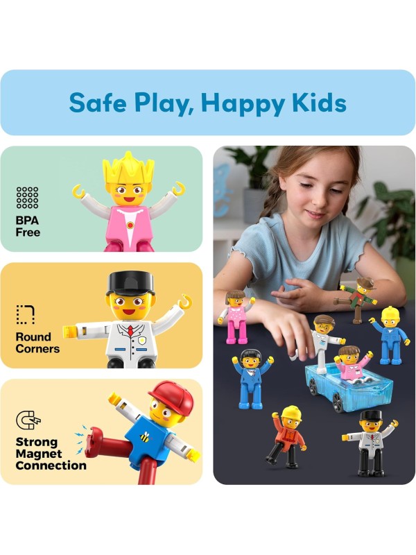 PicassoTiles Magnetic 4 Family Action Figures Toddler Toy Magnet Expansion Pack Educational Add-on STEM Learning Kit Toys Pretend Playset for Construction Building Block Tiles Child Brain Development