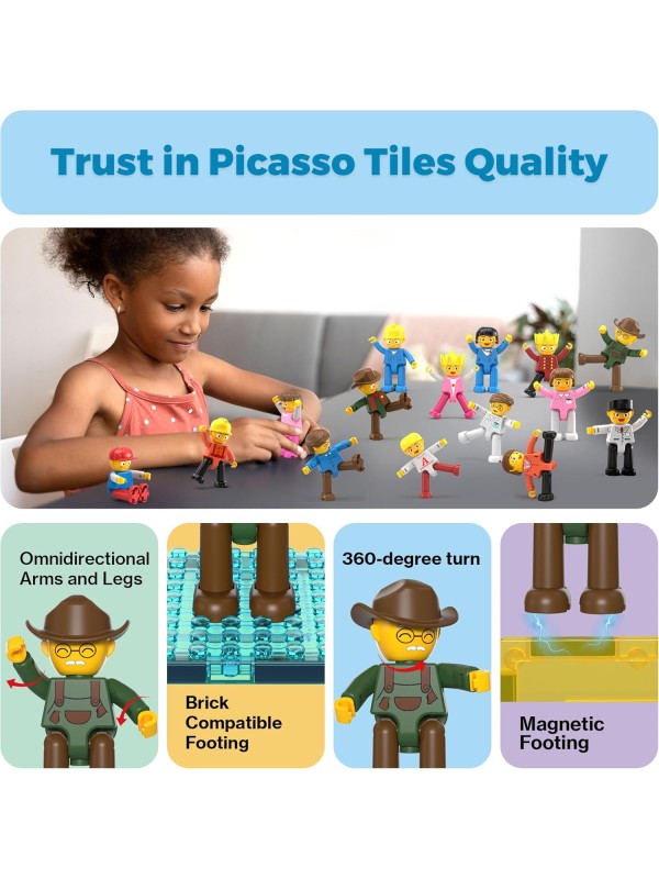 PicassoTiles Magnetic 4 Family Action Figures Toddler Toy Magnet Expansion Pack Educational Add-on STEM Learning Kit Toys Pretend Playset for Construction Building Block Tiles Child Brain Development