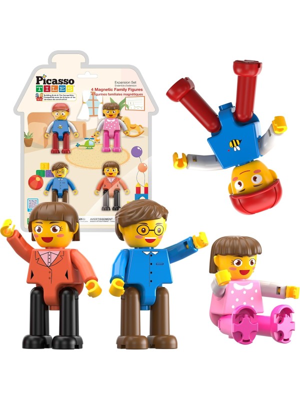 PicassoTiles Magnetic 4 Family Action Figures Toddler Toy Magnet Expansion Pack Educational Add-on STEM Learning Kit Toys Pretend Playset for Construction Building Block Tiles Child Brain Development
