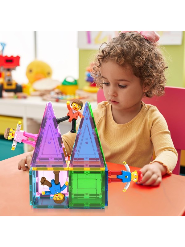 PicassoTiles Magnetic 4 Family Action Figures Toddler Toy Magnet Expansion Pack Educational Add-on STEM Learning Kit Toys Pretend Playset for Construction Building Block Tiles Child Brain Development