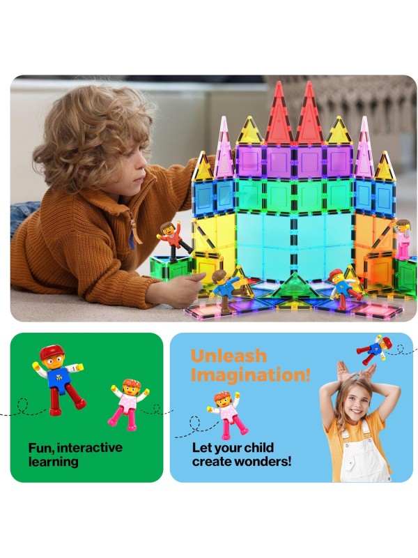 PicassoTiles Magnetic 4 Family Action Figures Toddler Toy Magnet Expansion Pack Educational Add-on STEM Learning Kit Toys Pretend Playset for Construction Building Block Tiles Child Brain Development