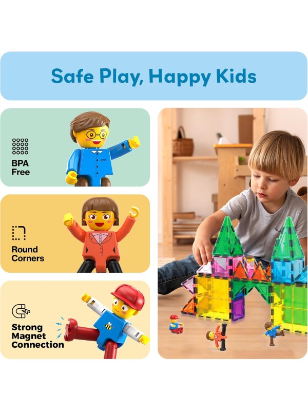 PicassoTiles Magnetic 4 Family Action Figures Toddler Toy Magnet Expansion Pack Educational Add-on STEM Learning Kit Toys Pretend Playset for Construction Building Block Tiles Child Brain Development