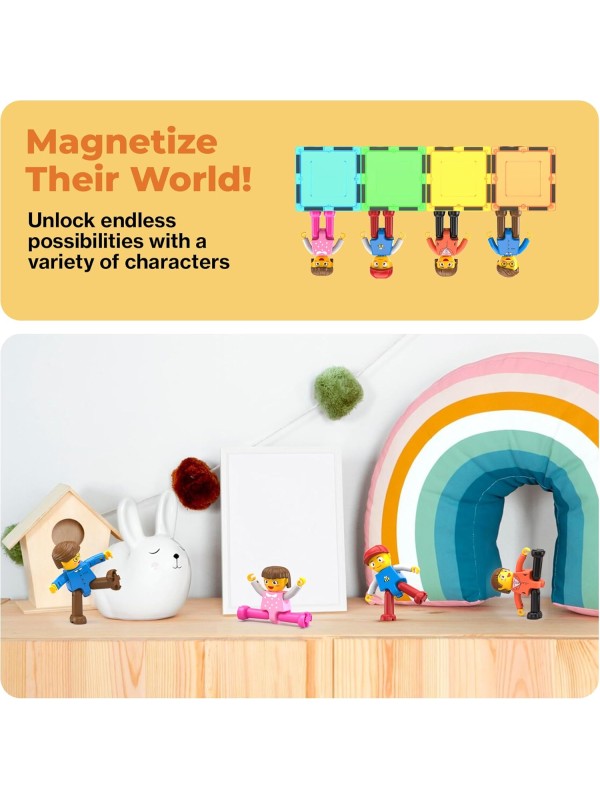 PicassoTiles Magnetic 4 Family Action Figures Toddler Toy Magnet Expansion Pack Educational Add-on STEM Learning Kit Toys Pretend Playset for Construction Building Block Tiles Child Brain Development