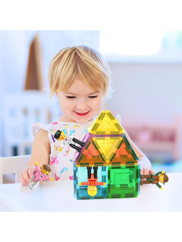 PicassoTiles Magnetic 4 Family Action Figures Toddler Toy Magnet Expansion Pack Educational Add-on STEM Learning Kit Toys Pretend Playset for Construction Building Block Tiles Child Brain Development