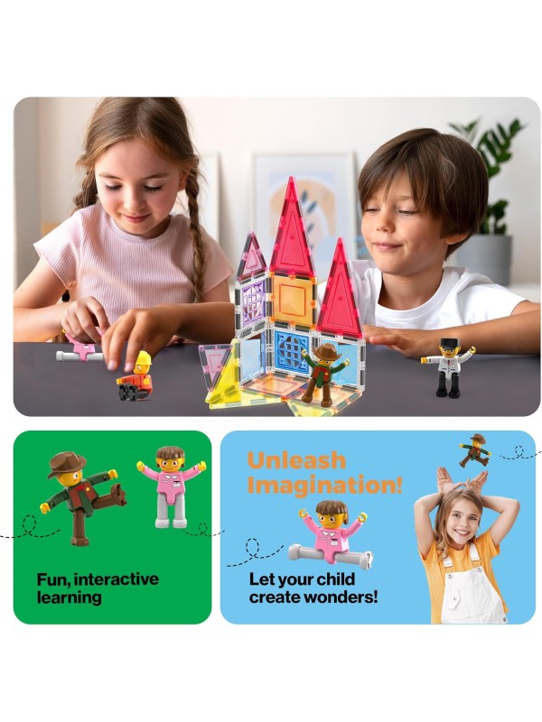 PicassoTiles Magnetic 4 Family Action Figures Toddler Toy Magnet Expansion Pack Educational Add-on STEM Learning Kit Toys Pretend Playset for Construction Building Block Tiles Child Brain Development