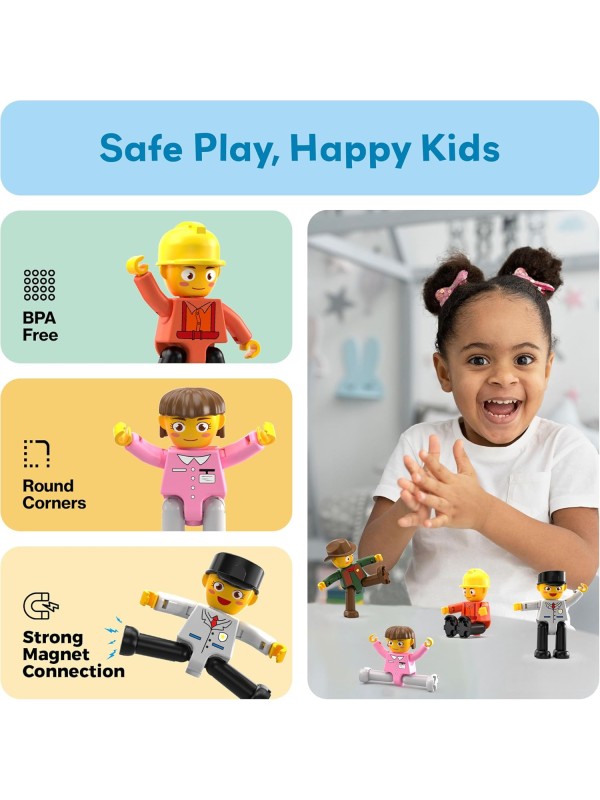 PicassoTiles Magnetic 4 Family Action Figures Toddler Toy Magnet Expansion Pack Educational Add-on STEM Learning Kit Toys Pretend Playset for Construction Building Block Tiles Child Brain Development