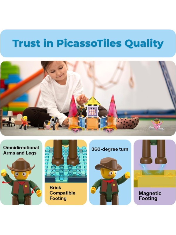 PicassoTiles Magnetic 4 Family Action Figures Toddler Toy Magnet Expansion Pack Educational Add-on STEM Learning Kit Toys Pretend Playset for Construction Building Block Tiles Child Brain Development