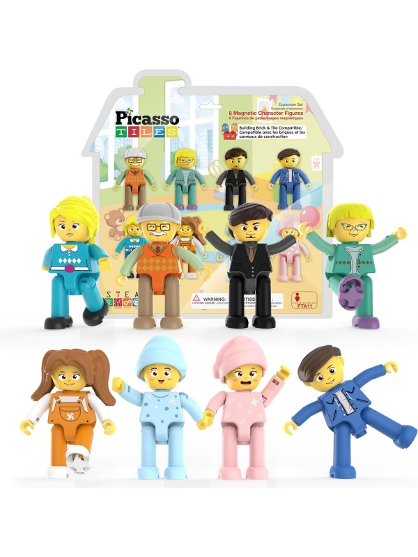 PicassoTiles Magnetic 4 Family Action Figures Toddler Toy Magnet Expansion Pack Educational Add-on STEM Learning Kit Toys Pretend Playset for Construction Building Block Tiles Child Brain Development