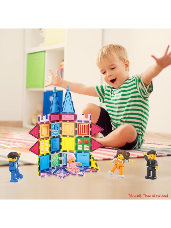 PicassoTiles Magnetic 4 Family Action Figures Toddler Toy Magnet Expansion Pack Educational Add-on STEM Learning Kit Toys Pretend Playset for Construction Building Block Tiles Child Brain Development