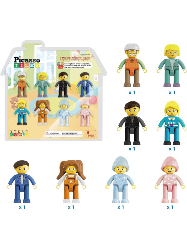 PicassoTiles Magnetic 4 Family Action Figures Toddler Toy Magnet Expansion Pack Educational Add-on STEM Learning Kit Toys Pretend Playset for Construction Building Block Tiles Child Brain Development