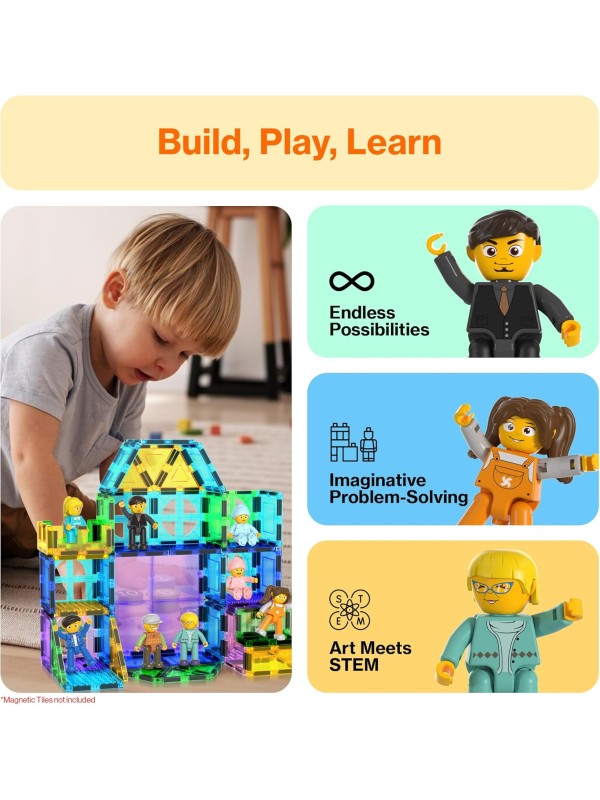 PicassoTiles Magnetic 4 Family Action Figures Toddler Toy Magnet Expansion Pack Educational Add-on STEM Learning Kit Toys Pretend Playset for Construction Building Block Tiles Child Brain Development