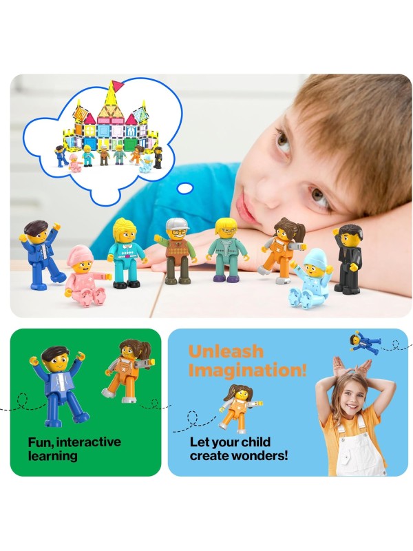 PicassoTiles Magnetic 4 Family Action Figures Toddler Toy Magnet Expansion Pack Educational Add-on STEM Learning Kit Toys Pretend Playset for Construction Building Block Tiles Child Brain Development