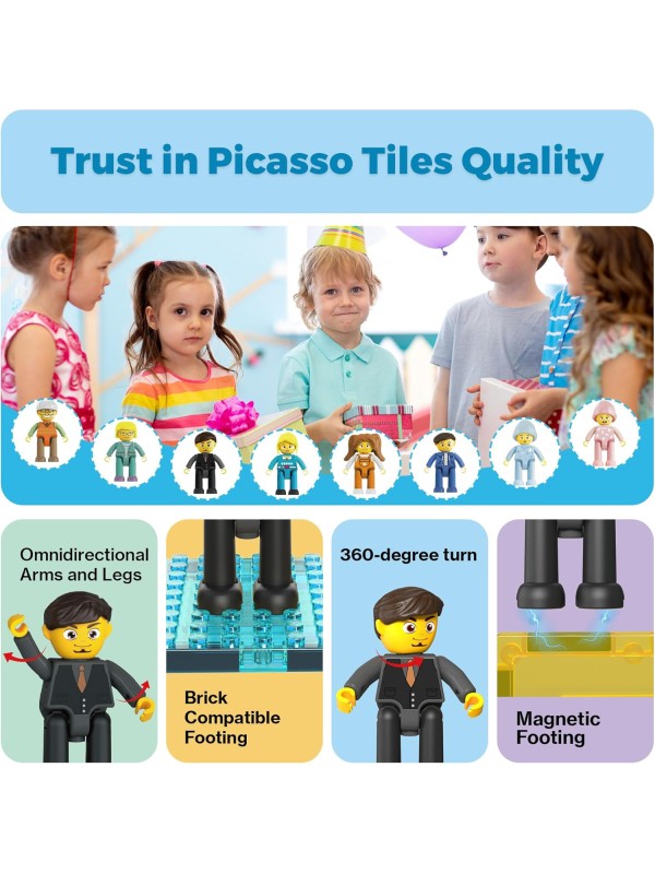 PicassoTiles Magnetic 4 Family Action Figures Toddler Toy Magnet Expansion Pack Educational Add-on STEM Learning Kit Toys Pretend Playset for Construction Building Block Tiles Child Brain Development
