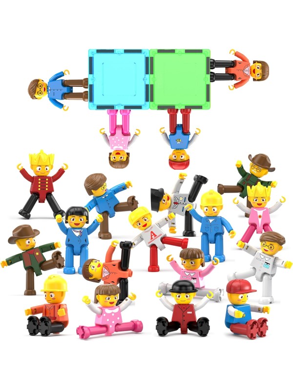 PicassoTiles Magnetic 4 Family Action Figures Toddler Toy Magnet Expansion Pack Educational Add-on STEM Learning Kit Toys Pretend Playset for Construction Building Block Tiles Child Brain Development