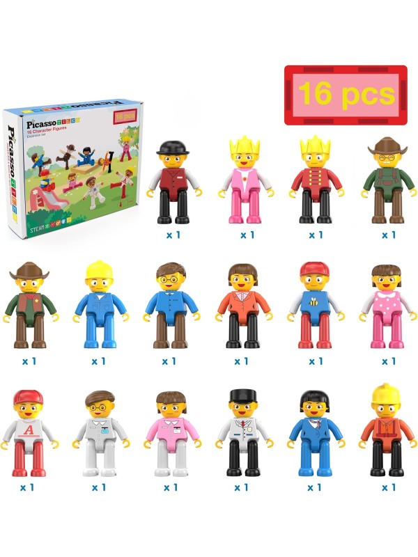 PicassoTiles Magnetic 4 Family Action Figures Toddler Toy Magnet Expansion Pack Educational Add-on STEM Learning Kit Toys Pretend Playset for Construction Building Block Tiles Child Brain Development