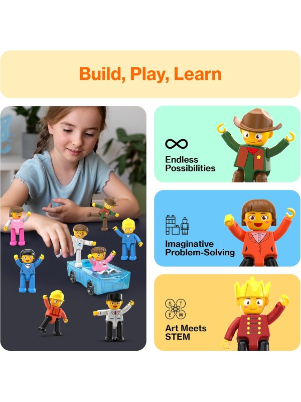 PicassoTiles Magnetic 4 Family Action Figures Toddler Toy Magnet Expansion Pack Educational Add-on STEM Learning Kit Toys Pretend Playset for Construction Building Block Tiles Child Brain Development