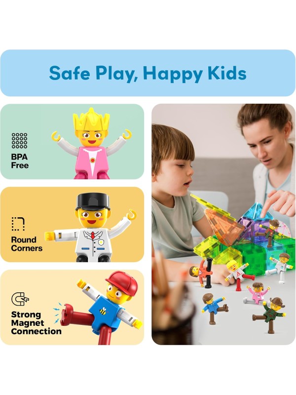 PicassoTiles Magnetic 4 Family Action Figures Toddler Toy Magnet Expansion Pack Educational Add-on STEM Learning Kit Toys Pretend Playset for Construction Building Block Tiles Child Brain Development