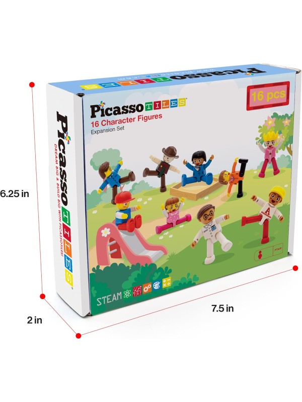 PicassoTiles Magnetic 4 Family Action Figures Toddler Toy Magnet Expansion Pack Educational Add-on STEM Learning Kit Toys Pretend Playset for Construction Building Block Tiles Child Brain Development