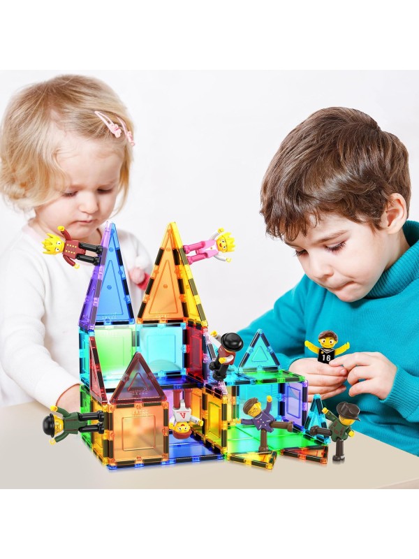 PicassoTiles Magnetic 4 Family Action Figures Toddler Toy Magnet Expansion Pack Educational Add-on STEM Learning Kit Toys Pretend Playset for Construction Building Block Tiles Child Brain Development