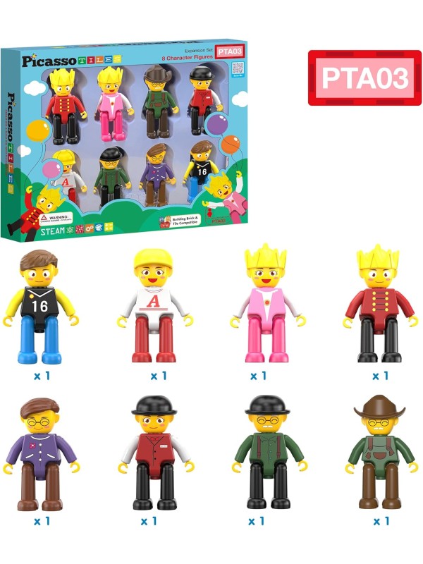 PicassoTiles Magnetic 4 Family Action Figures Toddler Toy Magnet Expansion Pack Educational Add-on STEM Learning Kit Toys Pretend Playset for Construction Building Block Tiles Child Brain Development