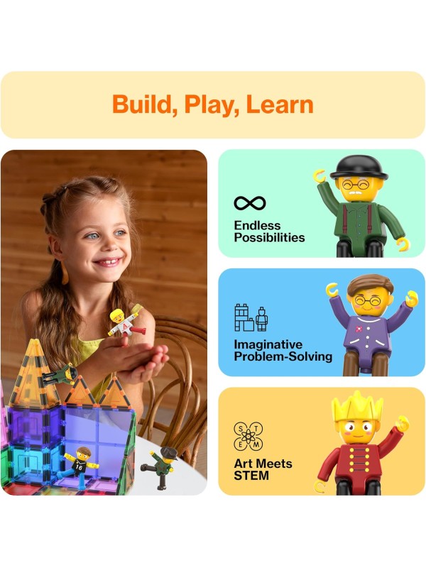 PicassoTiles Magnetic 4 Family Action Figures Toddler Toy Magnet Expansion Pack Educational Add-on STEM Learning Kit Toys Pretend Playset for Construction Building Block Tiles Child Brain Development