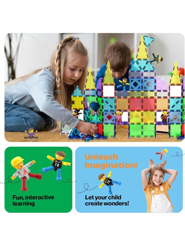 PicassoTiles Magnetic 4 Family Action Figures Toddler Toy Magnet Expansion Pack Educational Add-on STEM Learning Kit Toys Pretend Playset for Construction Building Block Tiles Child Brain Development