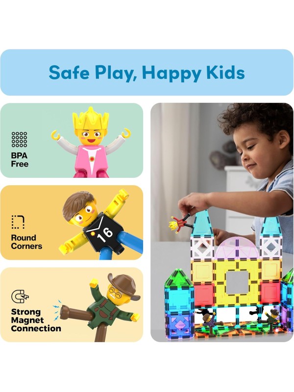 PicassoTiles Magnetic 4 Family Action Figures Toddler Toy Magnet Expansion Pack Educational Add-on STEM Learning Kit Toys Pretend Playset for Construction Building Block Tiles Child Brain Development