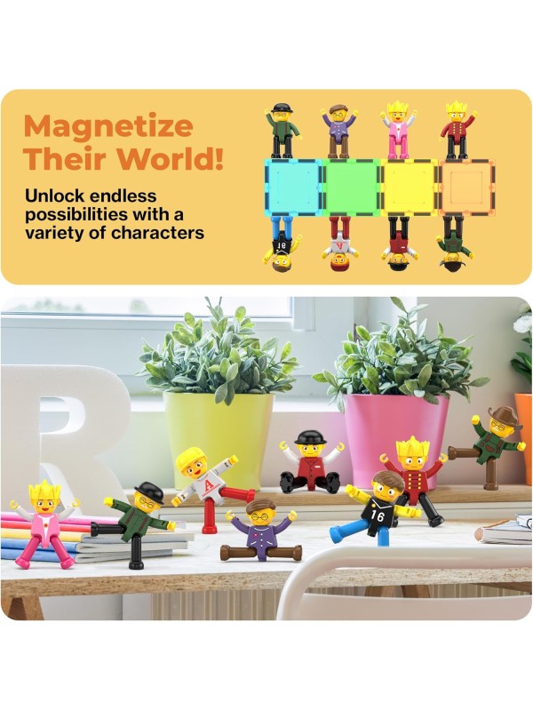 PicassoTiles Magnetic 4 Family Action Figures Toddler Toy Magnet Expansion Pack Educational Add-on STEM Learning Kit Toys Pretend Playset for Construction Building Block Tiles Child Brain Development